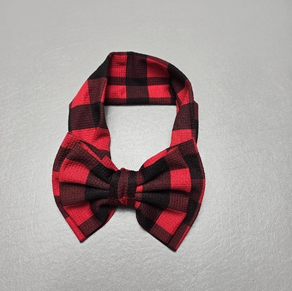 girls red and black checkered large bow headband - Picture 5 of 5